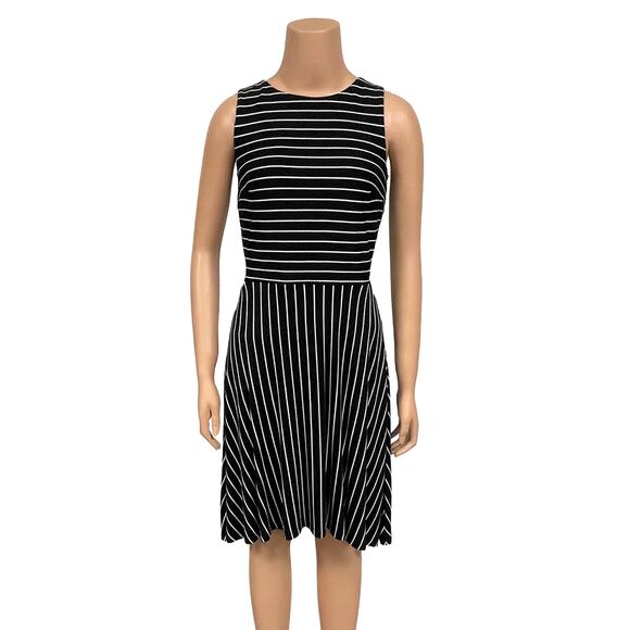 Loft Striped Twist Back Fit & Flare Dress Sz 2 New $70 Black White Knit Pull On - Picture 1 of 10